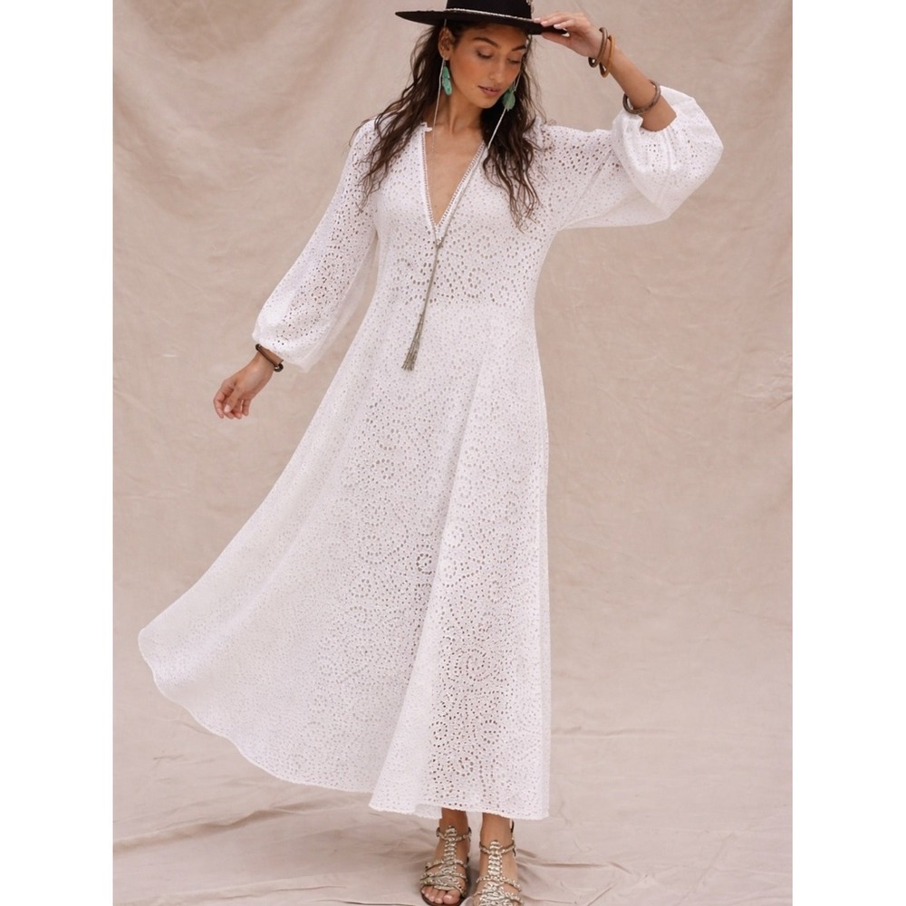 Jen's Pirate Booty Meadow Rose Dress Ivory Eyelet Boho‎ Small Coverup Resort